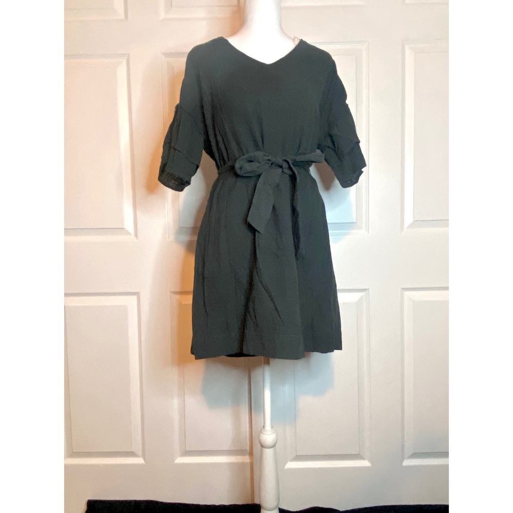 Universal Thread Black Ruffle Sleeve V-Neck Mini Dress with Waist Tie Size S